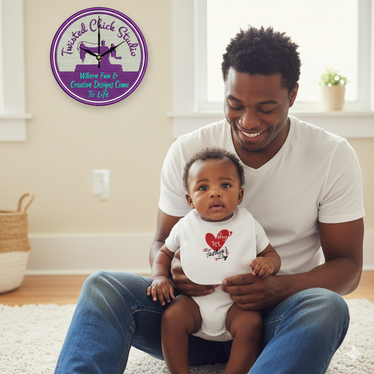 Embroidered My First Fathers Day bib With Big Red Heart
