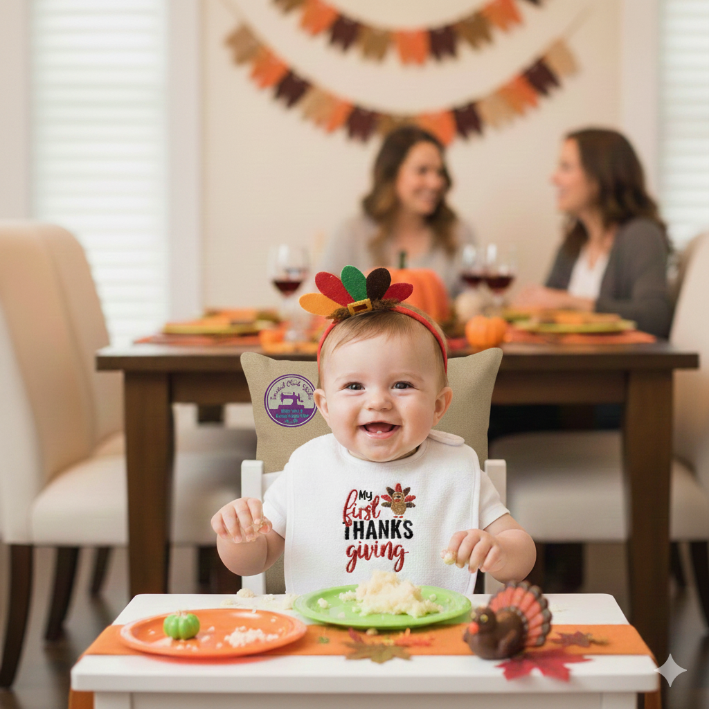 Embroidered My First Thanksgiving Bib - 3+ Months