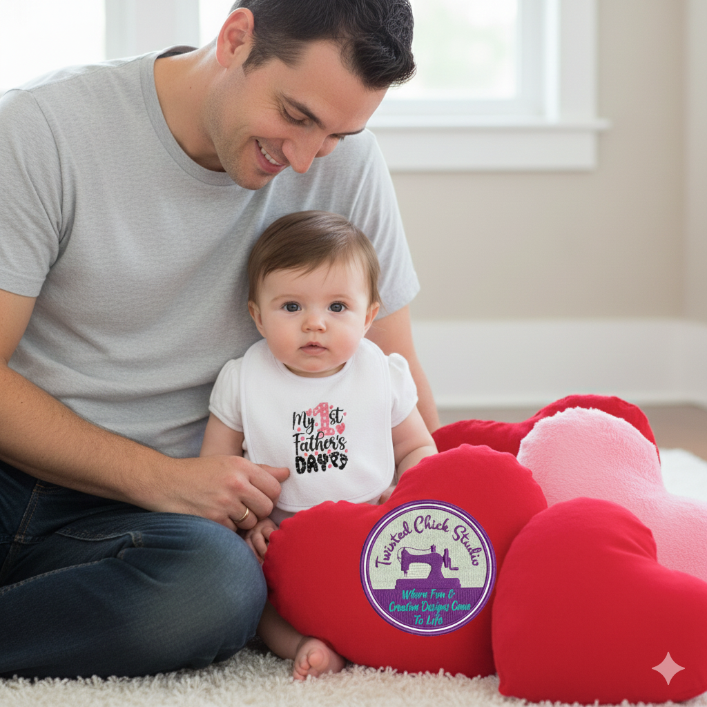 Embroidered My First Fathers Day bib-Pink and Black