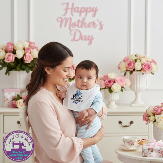 Embroidered My First Mothers Day Bib- Blue