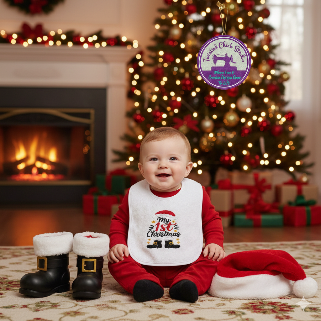 Embroidered My First Christmas with Santa Hat and Boots - 3+ Months