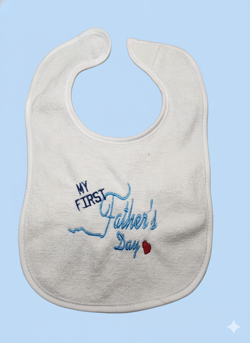 Embroidered My First Fathers Day bib-Blue