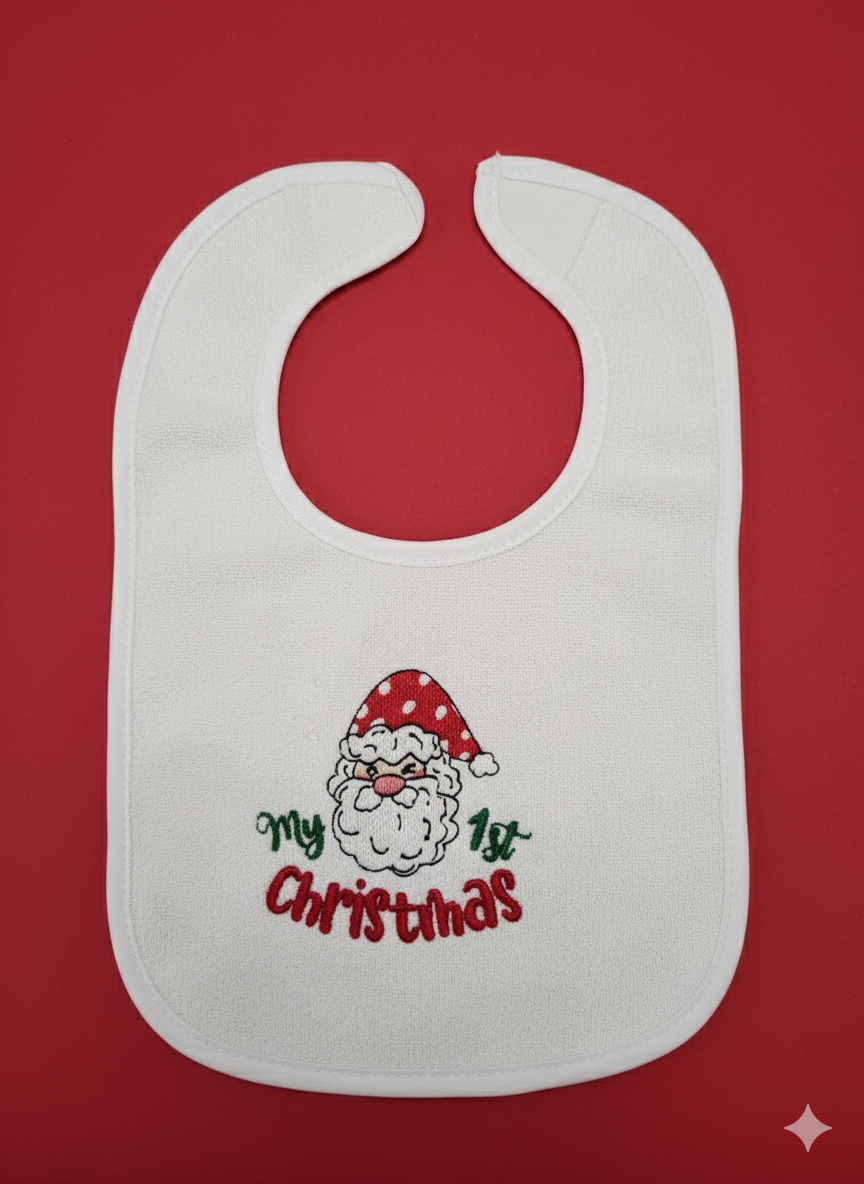 Embroidered My First Christmas with Santa face - 3+ Months