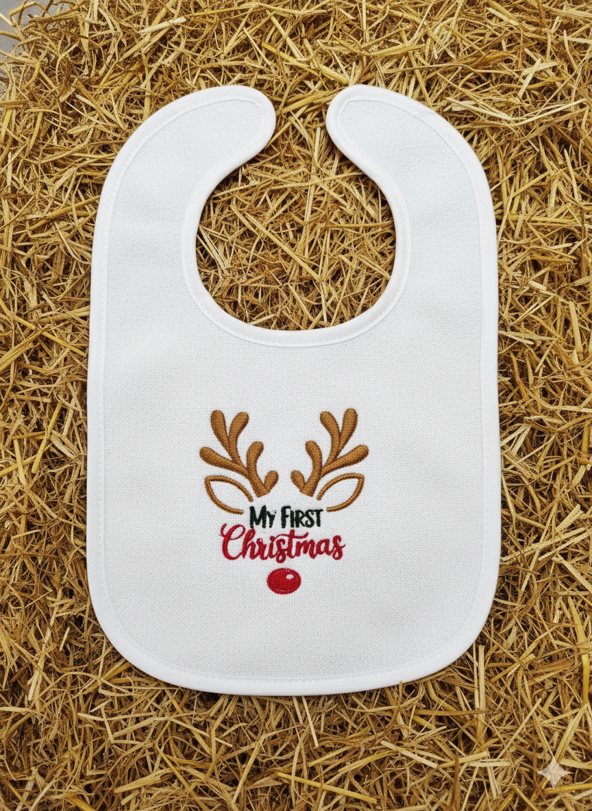 Embroidered My First Christmas with Deer Antlers - 3+ Months