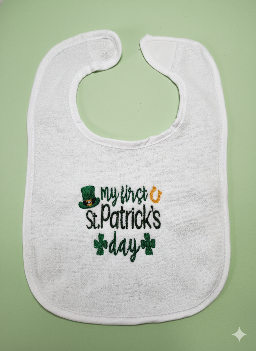 Embroidered My First St Patrick's Day Bib - 3+ Months
