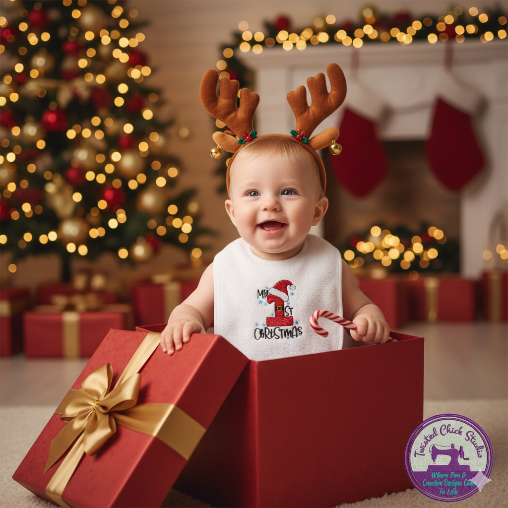 Embroidered My First Christmas Bib- 3 + Months