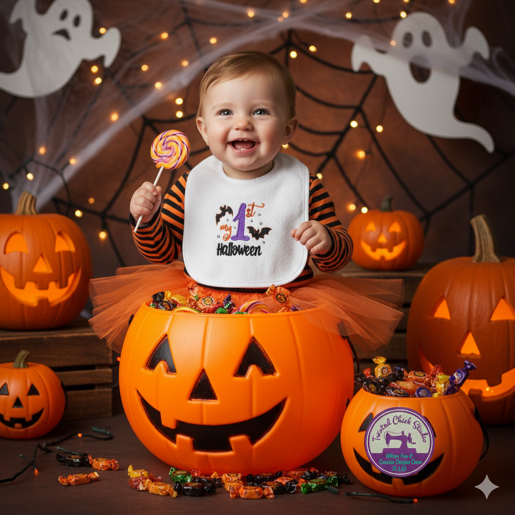 Embroidered My First Halloween Bib with Black Bats - 3+ Months