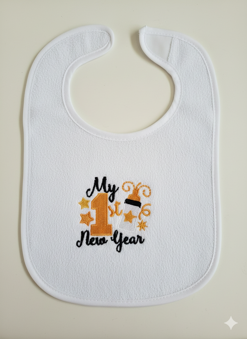 Embroidered My First New Years Bib - 3+ Months