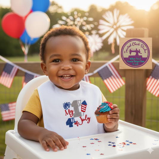 Embroidered My First 4th of July Bib with Rocket and Fireworks - 3+ Months
