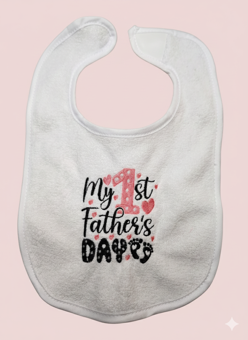 Embroidered My First Fathers Day bib-Pink and Black
