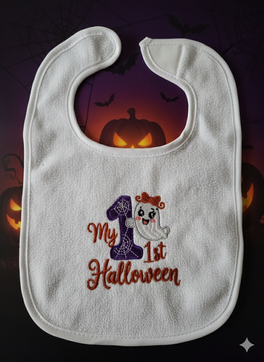 Embroidered My First Halloween Bib with Girl Ghost - 3+ Months