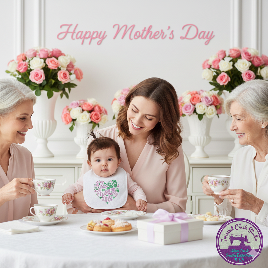 Embroidered My First Mothers Day Bib-Teal and Lavender Heart