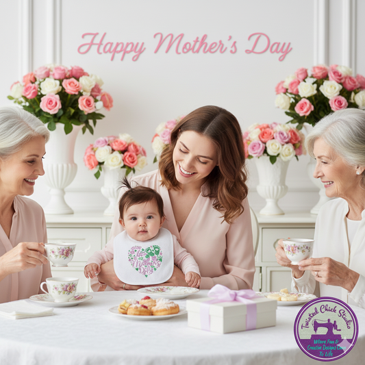 Embroidered My First Mothers Day Bib-Teal and Lavender Heart