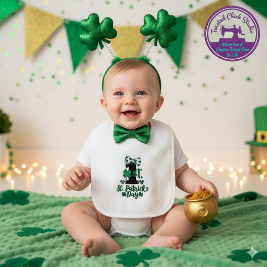 Embroidered My First St Patrick's Day Bib with cute bow - 3+ Months