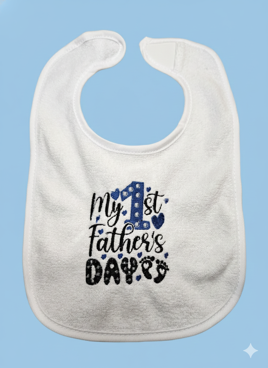 Embroidered My First Fathers Day bib-Blue and Black