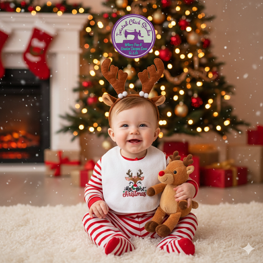 Embroidered My First Christmas with Festive Deer - 3+ Months