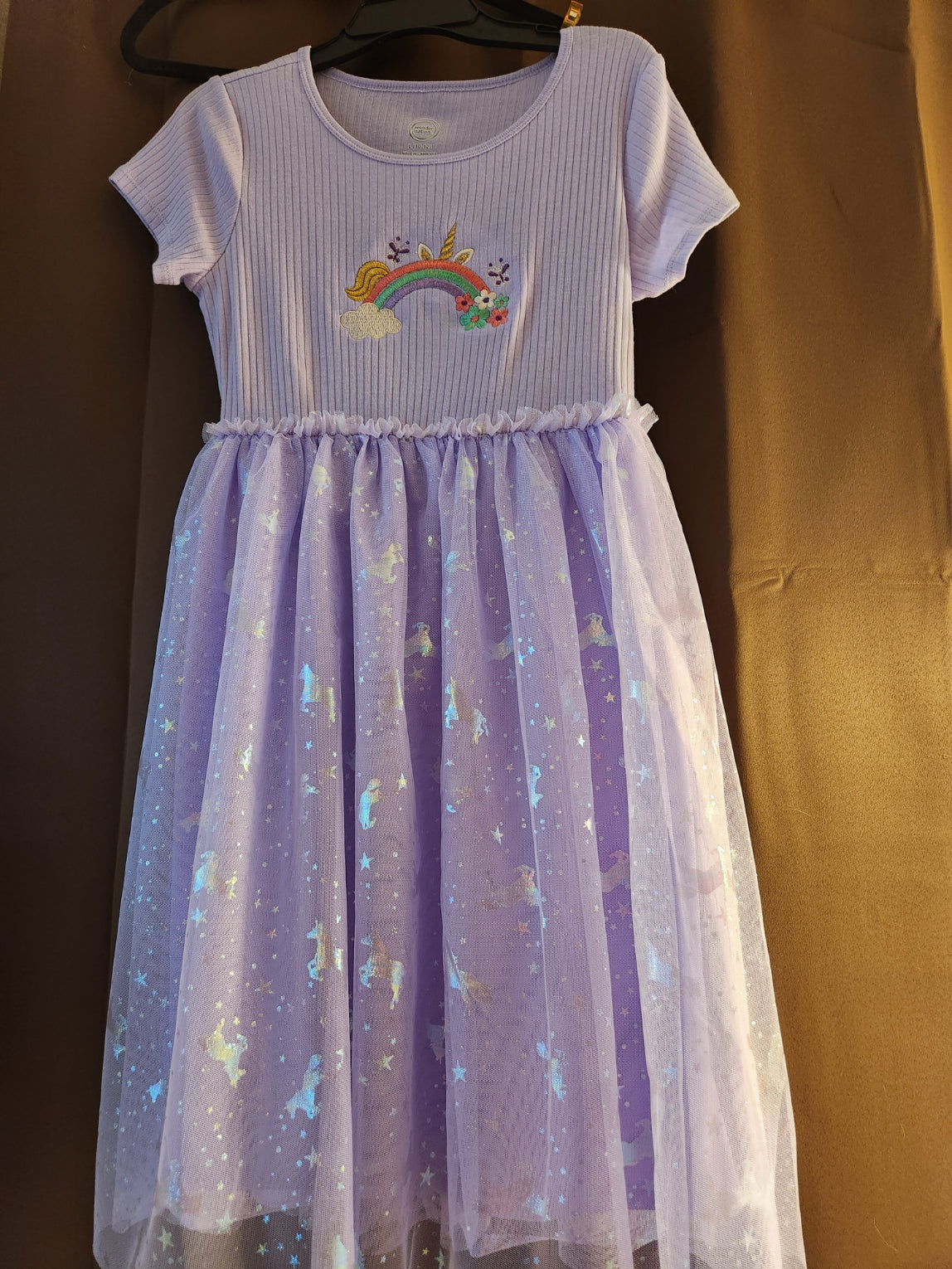 Light Purple Girls Dress with Rainbow unicorn