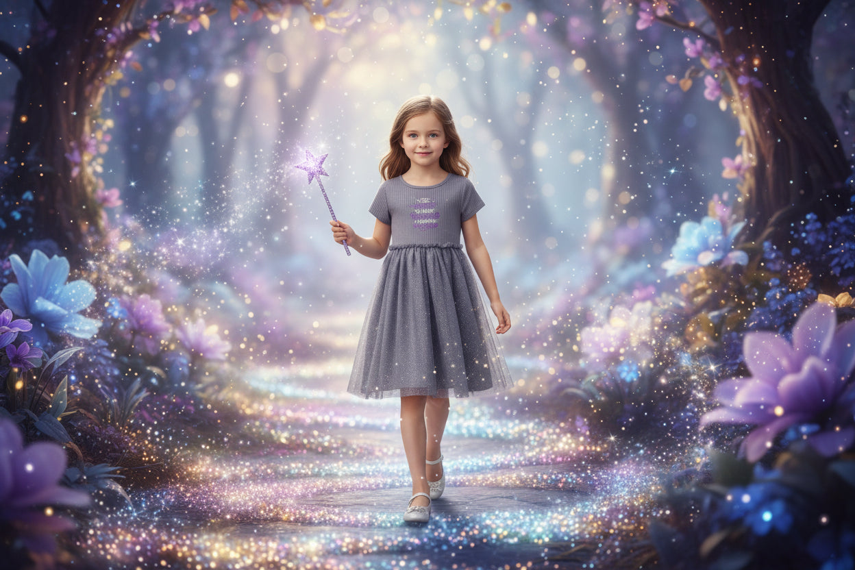 "She Leaves a little Sparkle....." Dark Grey dress- Girls Size 4-6