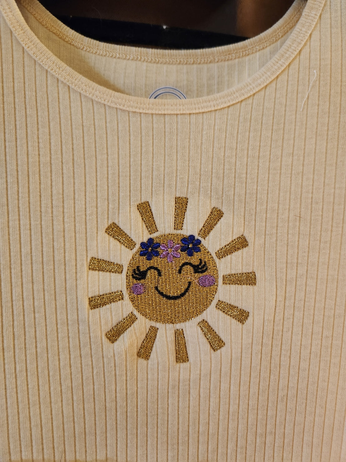 Girls Light Yellow Embroidered Smiling Sunshine Dress