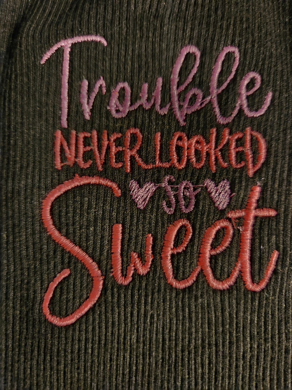 "Trouble Never Looked...." Embroidered Toddler Tank Top