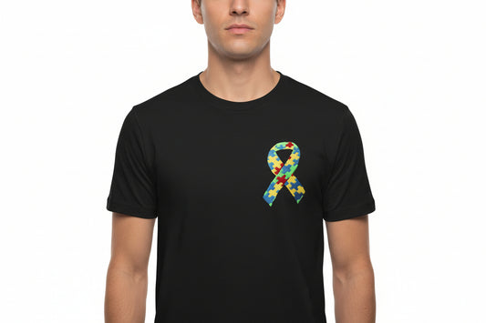 Autism Awareness ribbon. Custom Embroidered T shirt