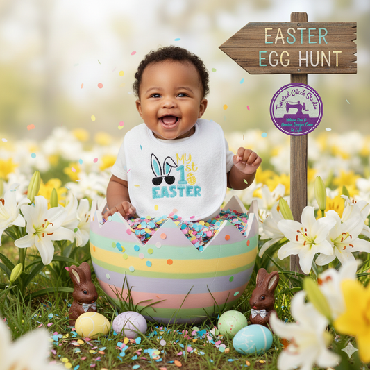 Embroidered My First Easter Bib Bunny with Sunglasses - Blue Infant size