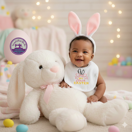 Embroidered My First Easter Bib with Bunny Ears with Pink Bow Infant size