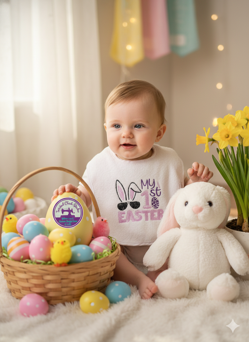 Embroidered My First Easter Bib Bunny with Sunglasses-Pink Infant size
