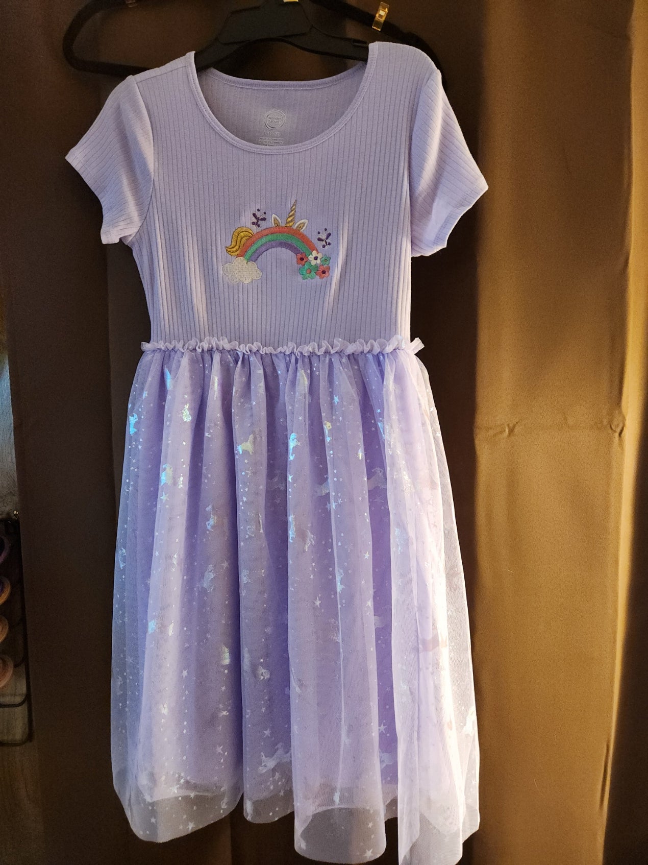 Light Purple Girls Dress with Rainbow unicorn