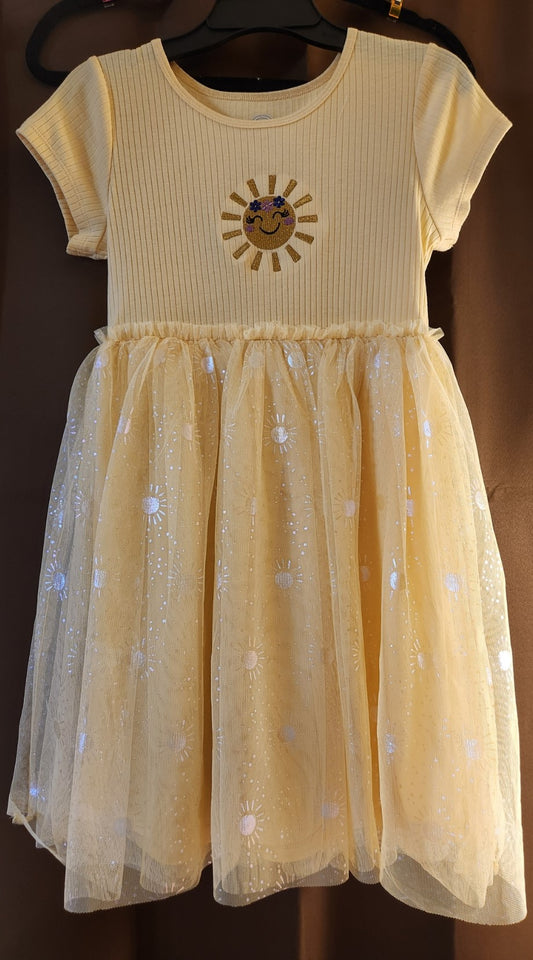 Girls Light Yellow Embroidered Smiling Sunshine Dress